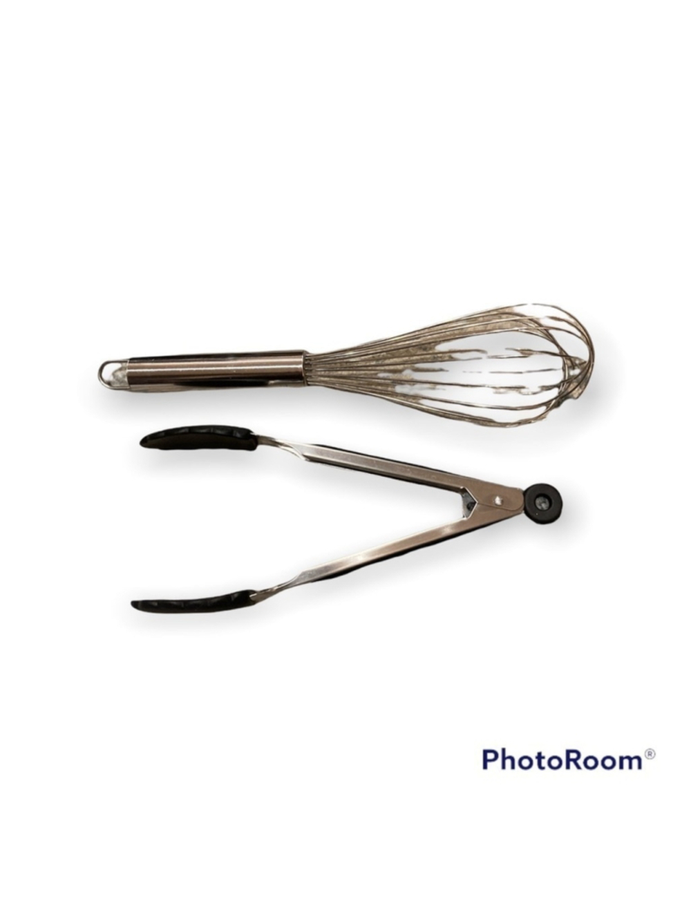Nwot metal whisk, nylon tongs and scraper set